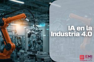 Robots industriales aplicando inteligencia artificial en una fábrica orientada a la Industria 4.0