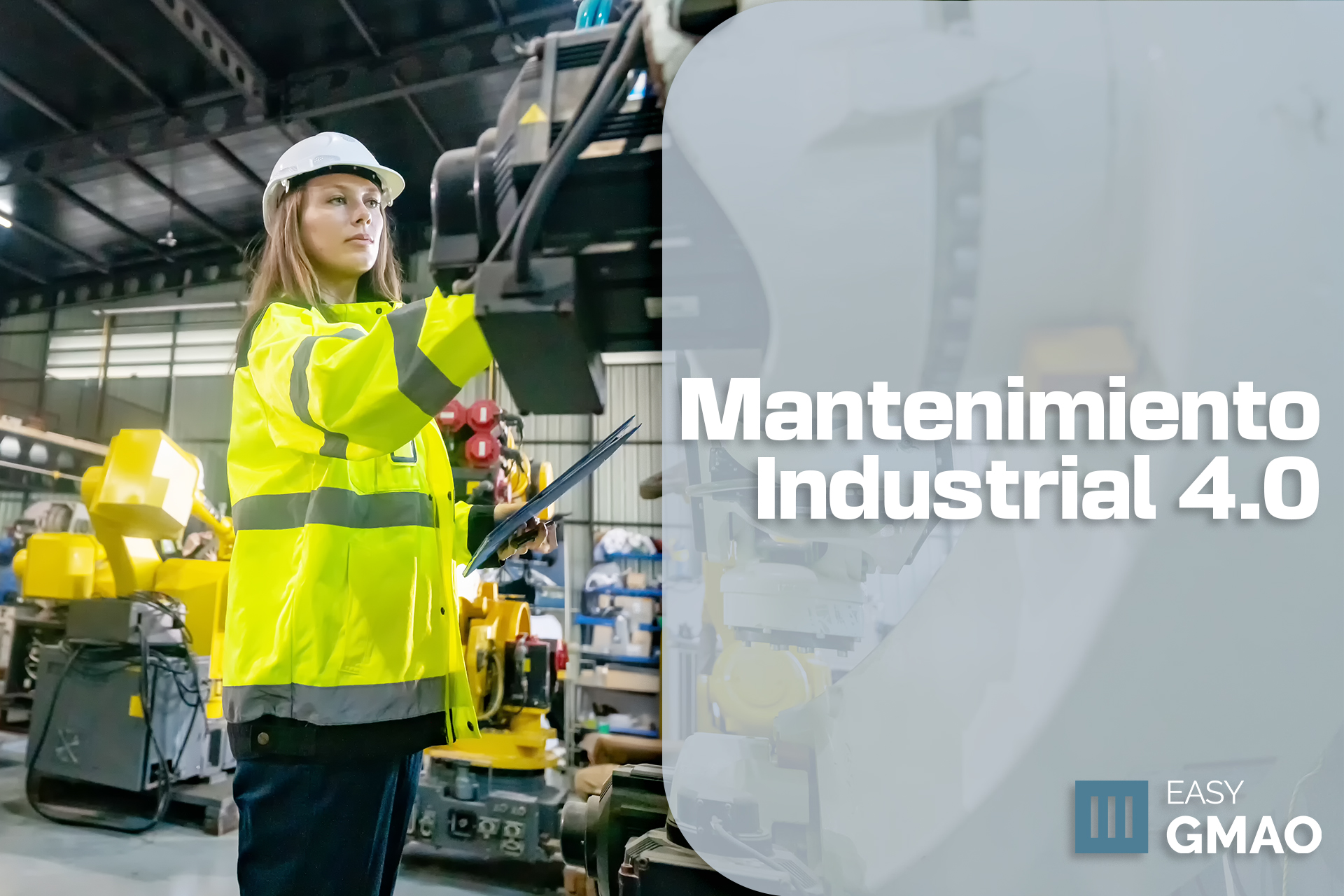 Técnico aplicando mantenimiento industrial con Inteligencia Artificial en planta de producción