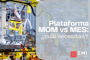 Línea de ensamblaje robotizada representando la diferencia entre plataforma MOM y sistema MES con EMI Suite 4.0