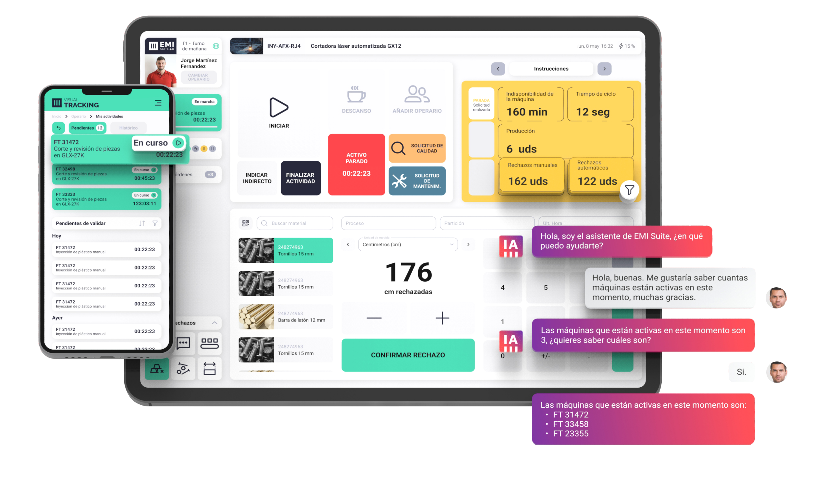 Pantalla de Visual Tracking, el software MES de EMI Suite 4.0